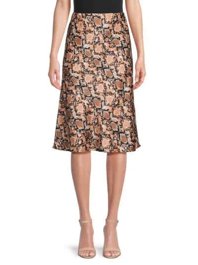 Renee C Women's Snake Print A Line Skirt In Black Brown