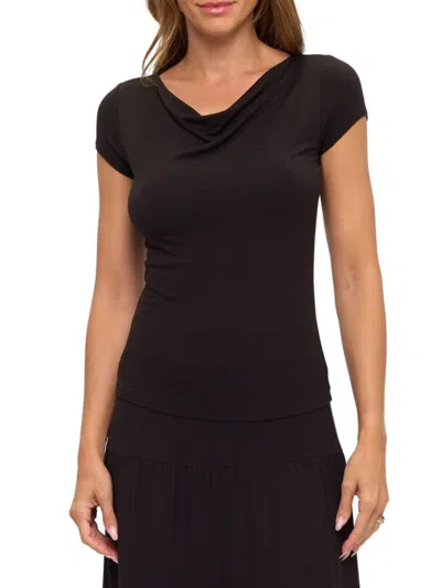 Renee C Women's Solid Cowlneck Knit Top In Black