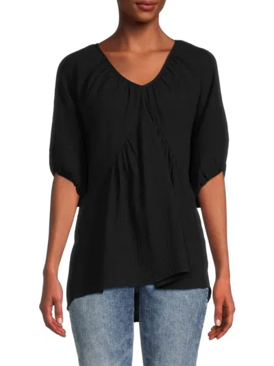 Renee C Women's Solid Puff Sleeve Top In Black