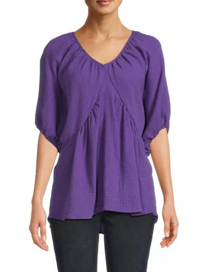 Renee C Women's Solid Puff Sleeve Top In Purple