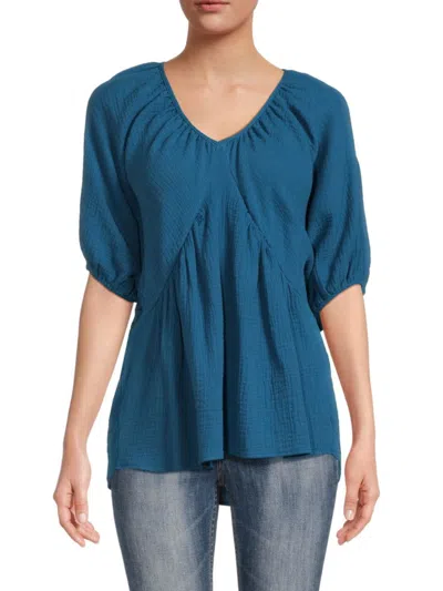 Renee C Women's Solid Puff Sleeve Top In Teal