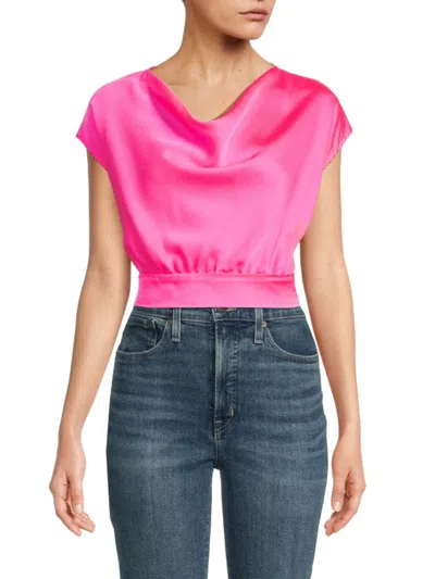 Renee C Women's Solid Satin Crop Top In Neon Pink