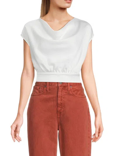 Renee C Women's Solid Satin Crop Top In White