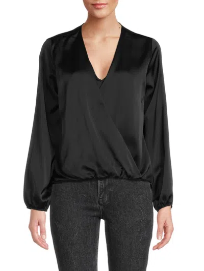 Renee C Women's Solid Satin Surplice Top In Black