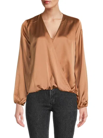 Renee C Women's Solid Satin Surplice Top In Caramel