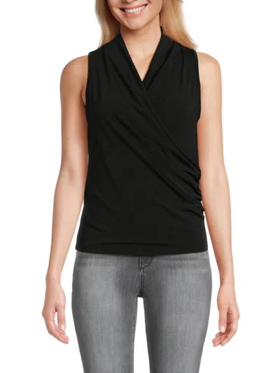 Renee C Women's Solid Surplice Top In Black