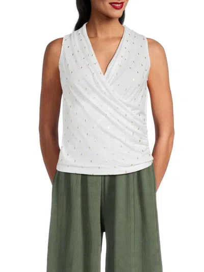Renee C Women's Solid Surplice Top In White Gold