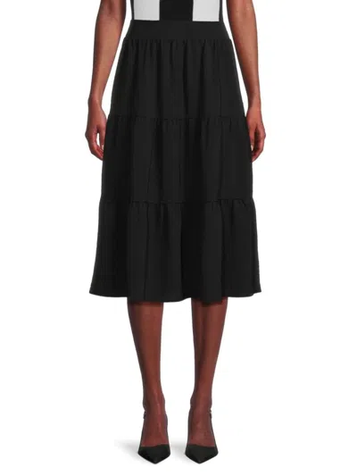 Renee C Women's Solid Tiered Midi Skirt In Black