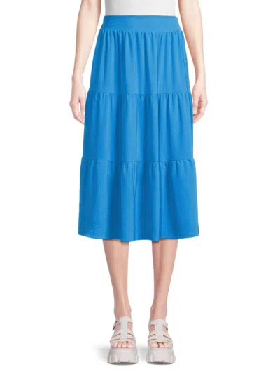Renee C Women's Solid Tiered Midi Skirt In Blue