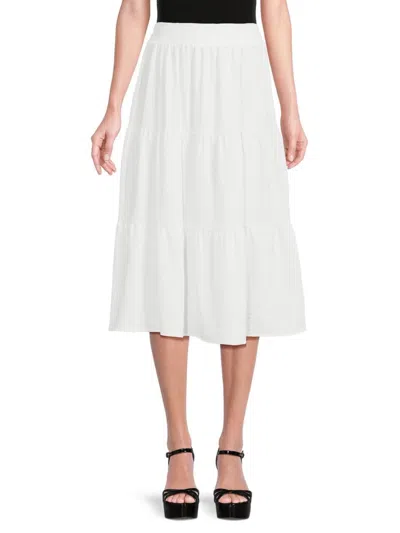 Renee C Women's Solid Tiered Midi Skirt In Ivory