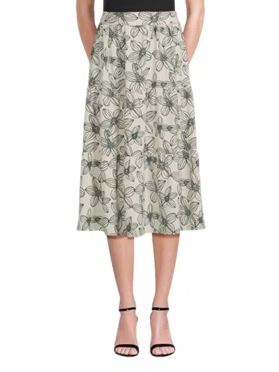 Renee C Women's Solid Tiered Midi Skirt In Ivory Navy