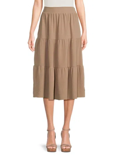 Renee C Women's Solid Tiered Midi Skirt In Mocha