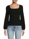 Renee C Women's Squareneck Rib Knit Top In Black