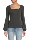 Renee C Women's Squareneck Rib Knit Top In Charcoal