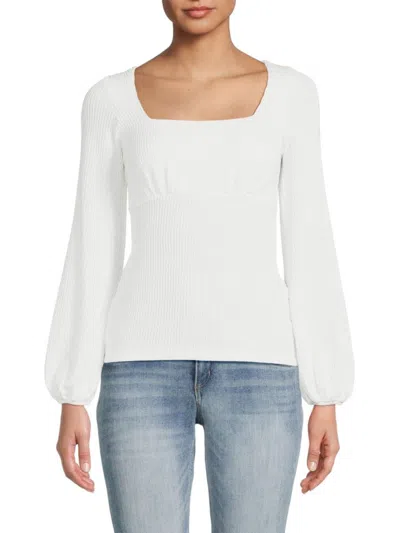 Renee C Women's Squareneck Rib Knit Top In Ivory