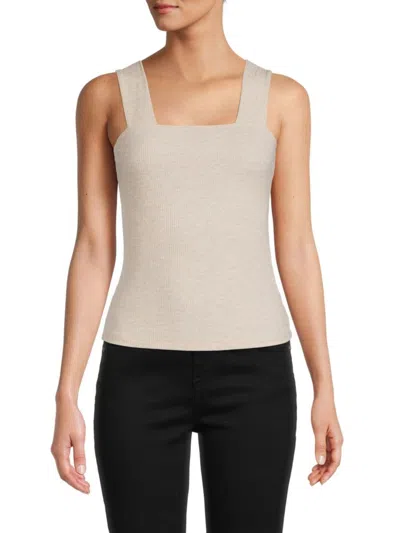 Renee C Women's Squareneck Ribbed Tank Top In Oatmeal