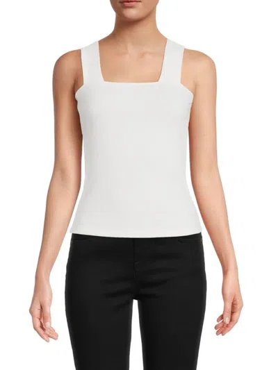 Renee C Women's Squareneck Ribbed Tank Top In White