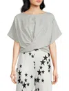 Renee C Women's Striped Crossover Crop Top In Blue Ivory