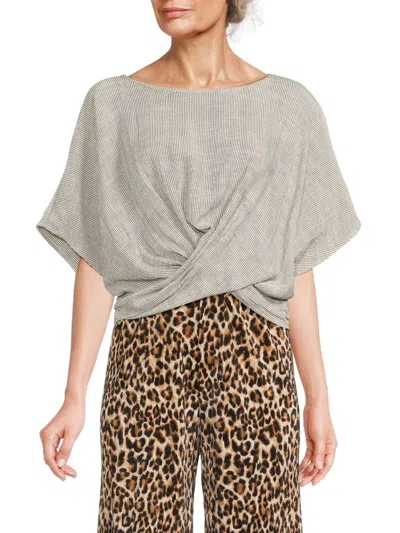 Renee C Women's Striped Crossover Crop Top In White Black