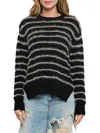 Renee C Women's Striped Fuzzy Crewneck Sweater In Black Taupe