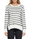 Renee C Women's Striped Fuzzy Crewneck Sweater In Ivory Black