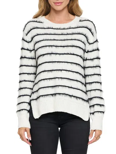 Renee C Women's Striped Fuzzy Crewneck Sweater In Ivory Black