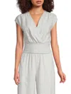 Renee C Women's Striped Linen-blend Top In Blue Ivory
