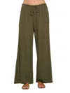 Renee C Women's Striped Linen Blend Wide Leg Pants In Olive