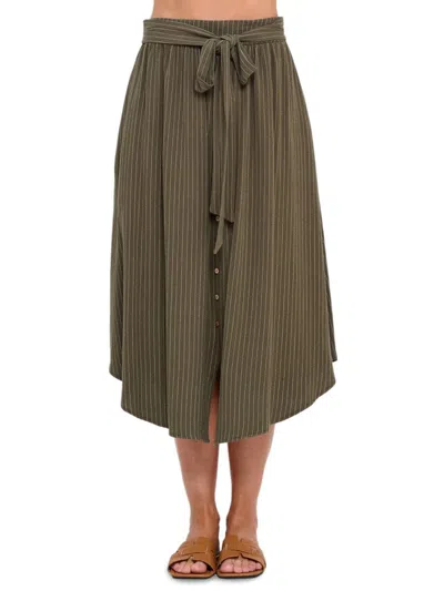 Renee C Women's Striped Linen Midi Skirt