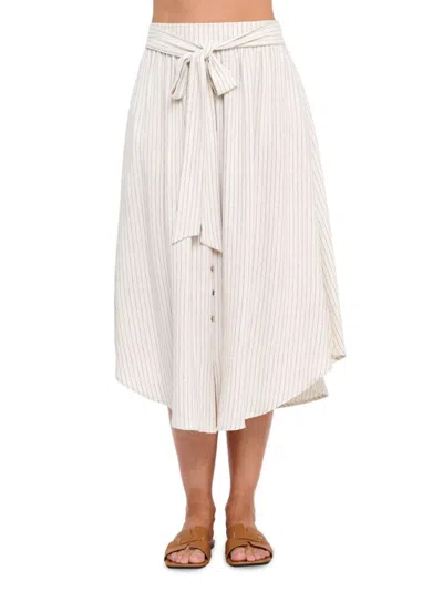 Renee C Women's Striped Linen Midi Skirt