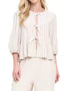 Renee C Women's Striped Linen Tie-front Top In Linen