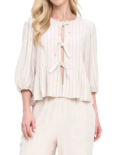 Renee C Women's Striped Linen Tie-front Top