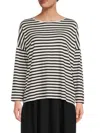 Renee C Women's Striped Long Sleeve Boxy Tee In Black White