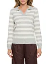 Renee C Women's Striped Polo Sweater In Grey Ivory