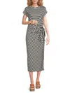 Renee C Stripe Knotted Cap Sleeve Shift Dress In Ivory Black