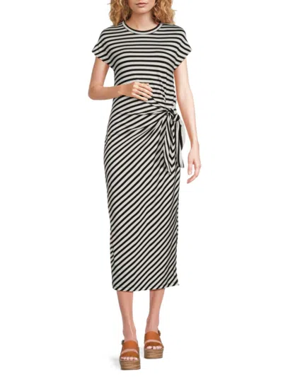 Renee C Women's Striped Tie Knot Midi Dress In Ivory Black