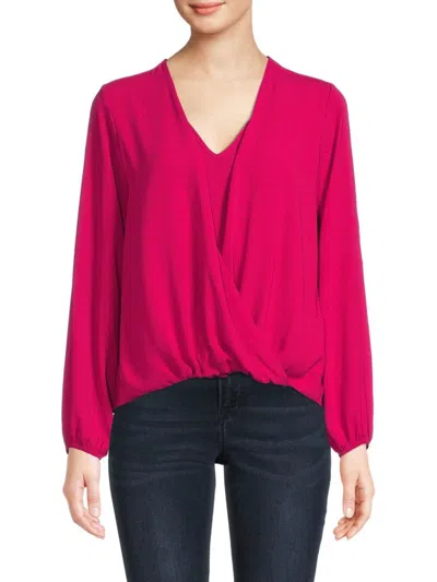 Renee C Women's Surplice Neckline Blouson Top In Magenta