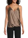 Renee C Women's Surplice Satin Camisole Top In Dune