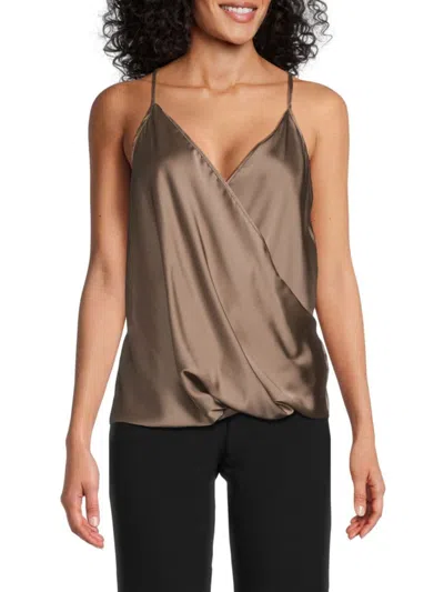 Renee C Women's Surplice Satin Camisole Top In Dune