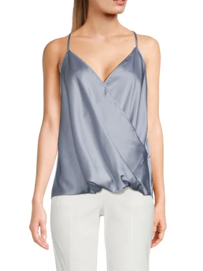 Renee C Women's Surplice Satin Camisole Top In Steel Blue