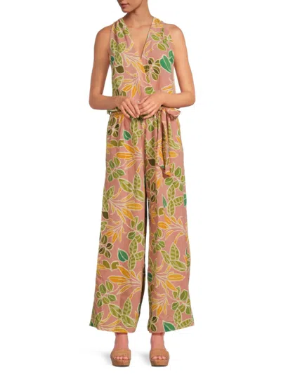 Renee C Women's Surplice Wide Leg Jumpsuit In Blush Multi