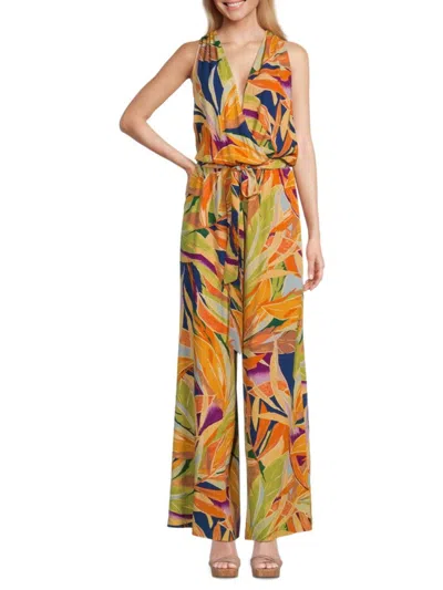 Renee C Women's Surplice Wide Leg Jumpsuit In Coral