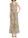 Renee C Women's Surplice Wide Leg Jumpsuit In Yellow Multi