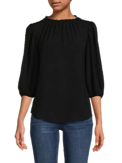 Renee C Women's Swiss Dot Puff Sleeve Blouse In Black