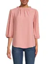 Renee C Women's Swiss Dot Puff Sleeve Blouse In Mauve