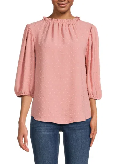 Renee C Women's Swiss Dot Puff Sleeve Blouse In Mauve