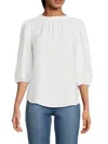 Renee C Women's Swiss Dot Puff Sleeve Blouse In White