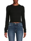 Renee C Women's Textured Knit Crop Top In Black