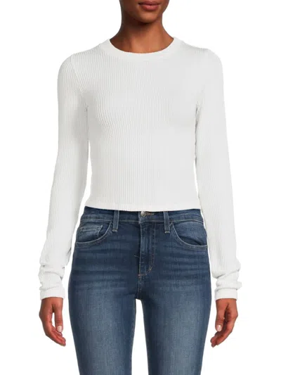 Renee C Women's Textured Knit Crop Top In Ivory