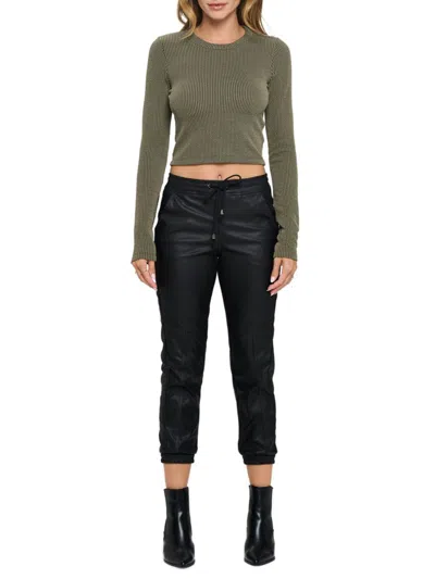 Renee C Women's Textured Knit Crop Top In Olive